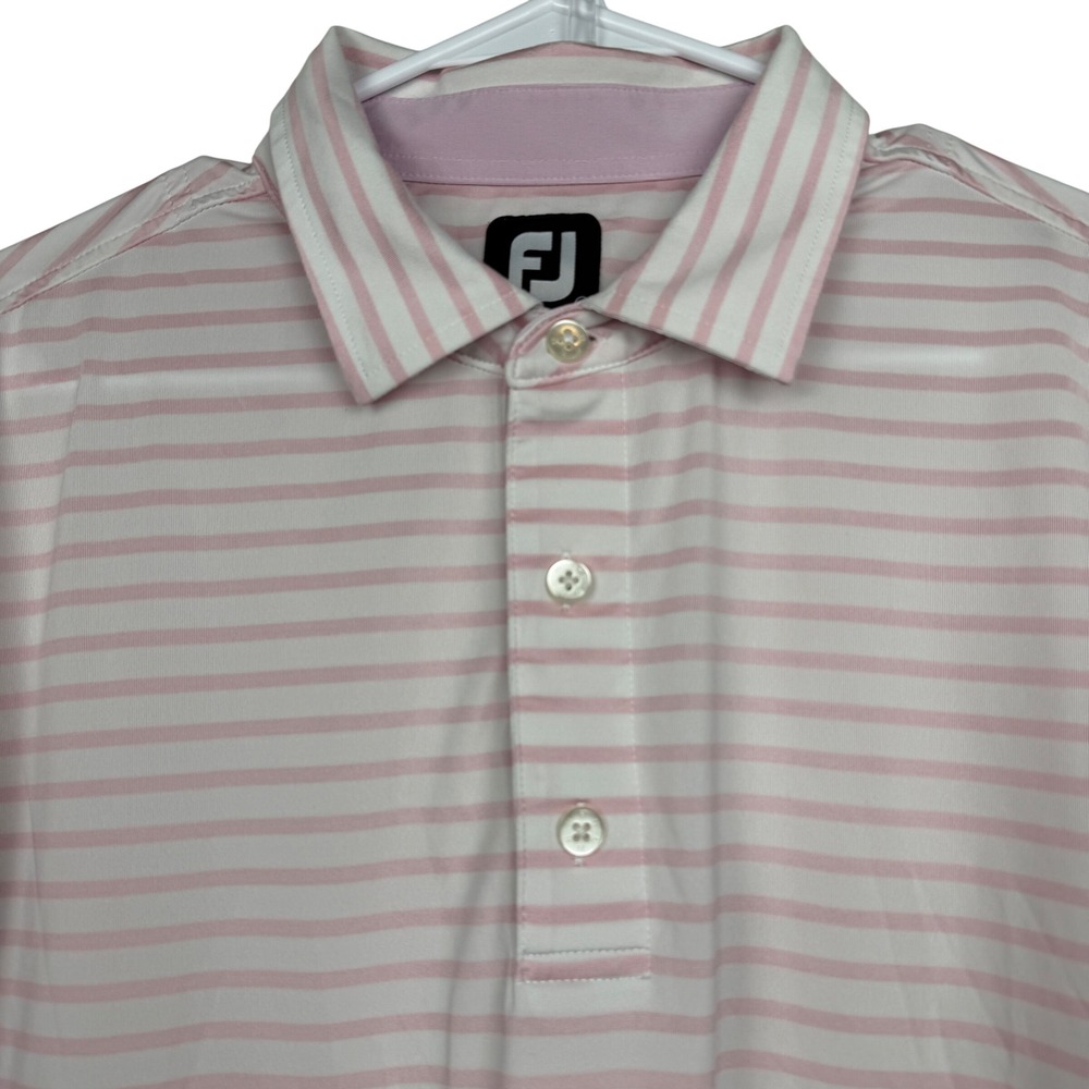 FootJoy FJ Striped Polo Shirt Mens Large Pink‎ White Golf Performance Preppy